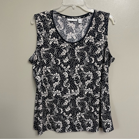 Susan Graver size Large Printed Liquid Knit Sleeveless Top black white dots - Picture 1 of 9